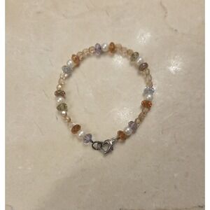 Charming Pearl, Bead, & Sterling Silver Bracelet Unique Heart Clasp 7.25" 925